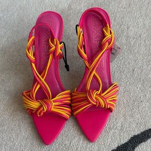 Express Women's Pink and Yellow Strappy Heels